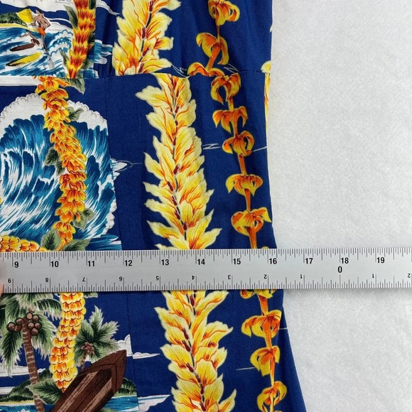 Royal Creations Mini Dress Women's Size L Hawaiian Shift Sleeveless Cotton Blue - Picture 8 of 8